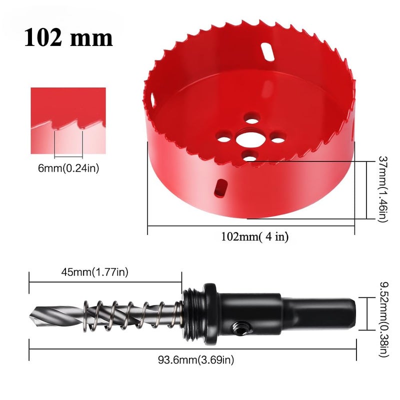 EMSTAR 4 Inch Hole Saw,M42 HSS Bi-Metal Hole Cutter, Triangular Shank Hole Saw Drill Bit with Spring for Wood, Plywood, Plastic, Gypsum Board, Various Thin Metal Sheets - Image 2